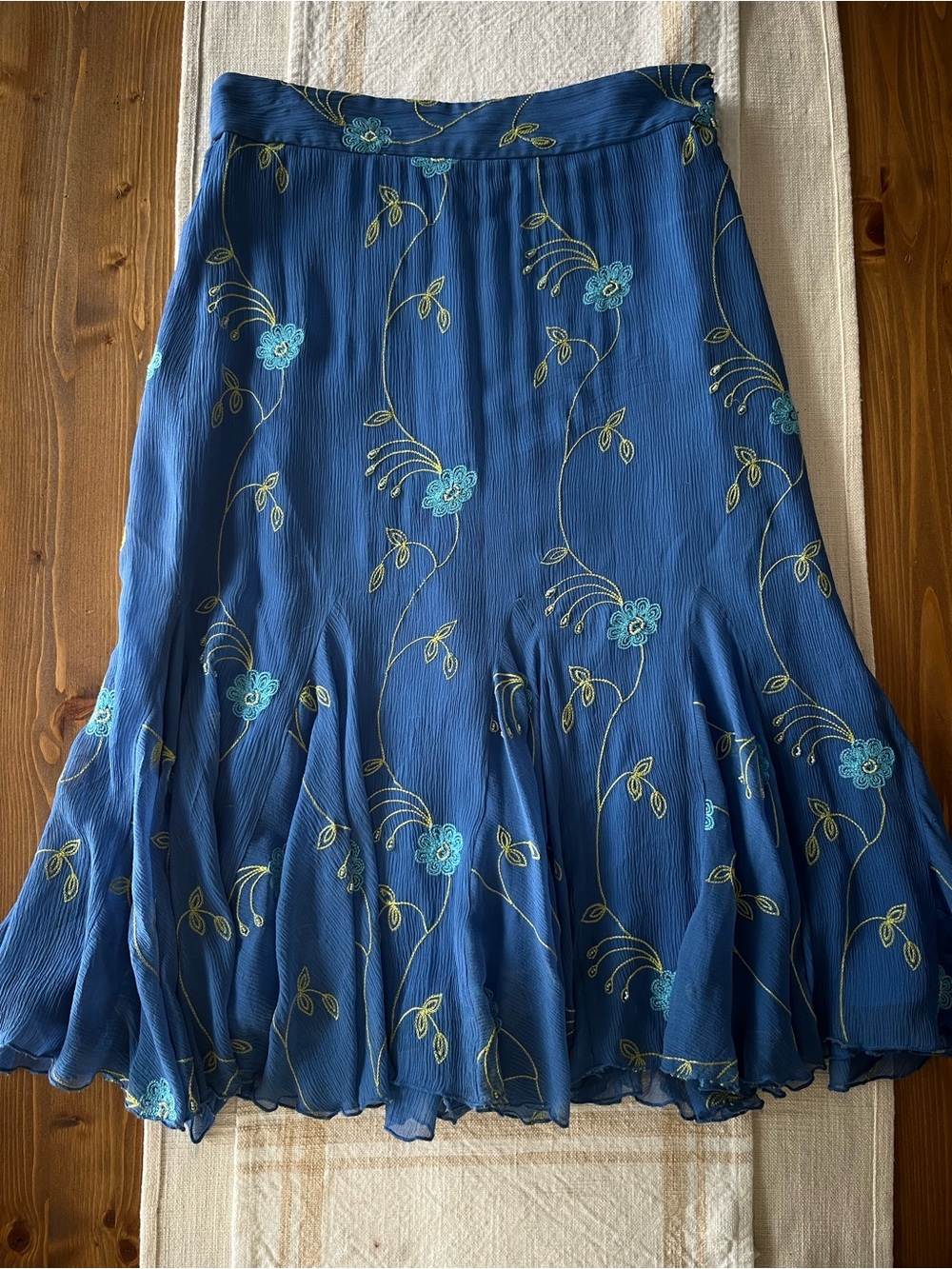 100% Silk Anne Klein Blue Floral A-Line Skirt